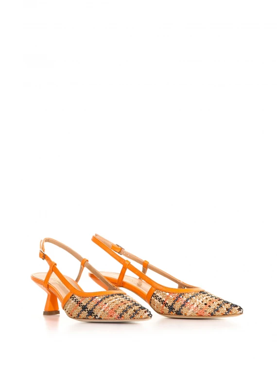 Orange slingback pump in woven leather