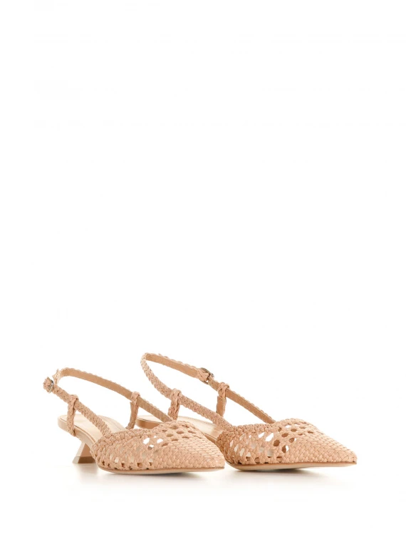 Slingback nude in pelle intrecciata