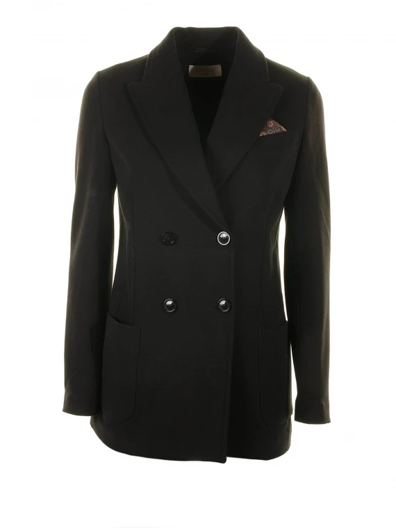 Black double-breasted jacket with pockets