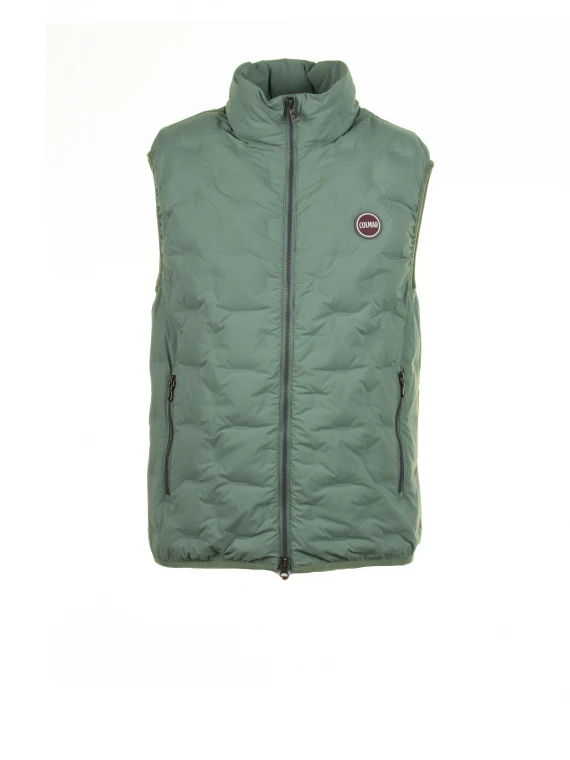 Gilet verde trapuntato in piuma