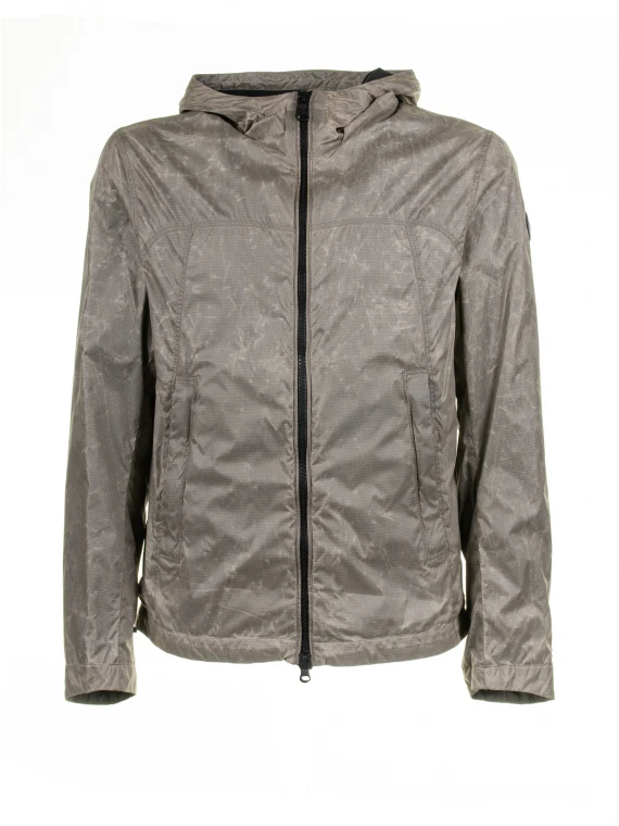 Jacket with hood in waxed fabric