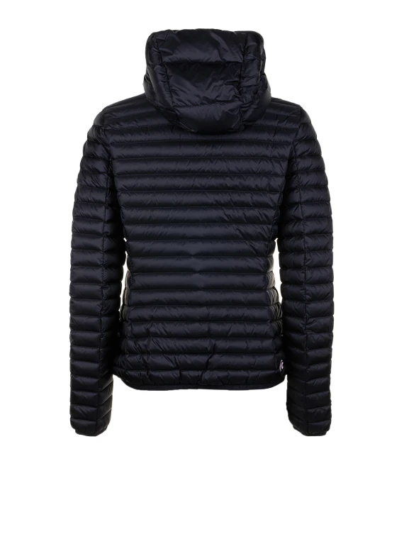 Blue quilted down jacket with zip and hood