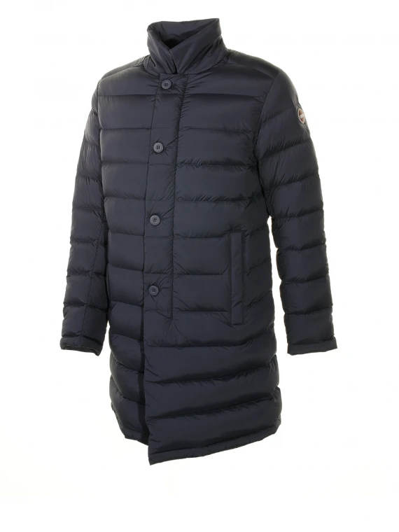 Long quilted down jacket with buttons