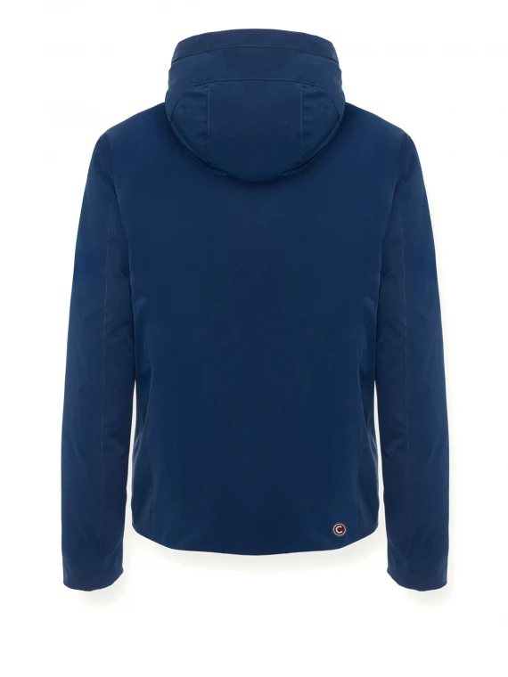 Piumino blu reversibile con zip e cappuccio