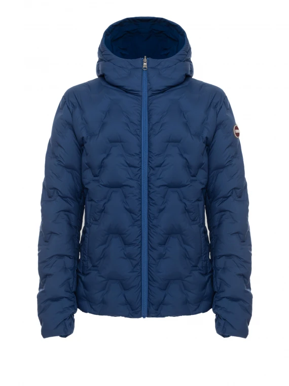 Piumino blu reversibile con zip e cappuccio