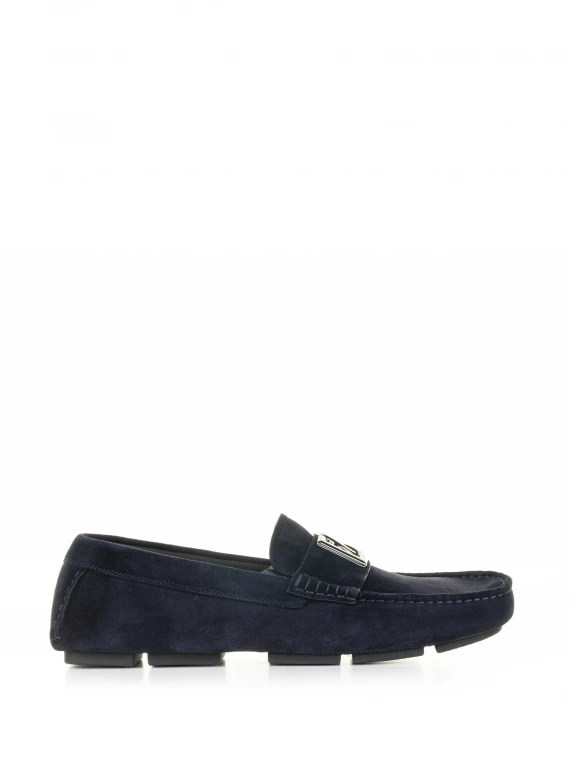 Mocassino Driver in suede blu con logo