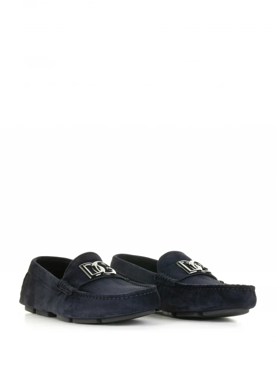 Mocassino Driver in suede blu con logo