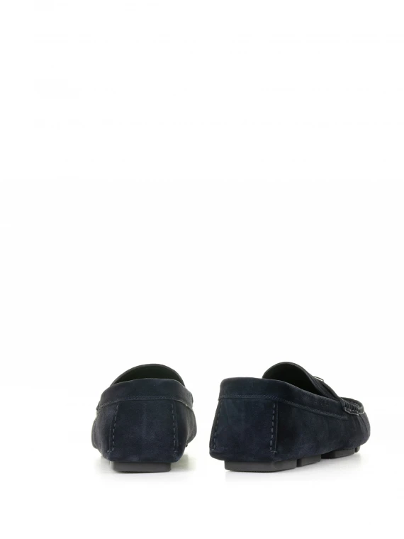 Mocassino Driver in suede blu con logo