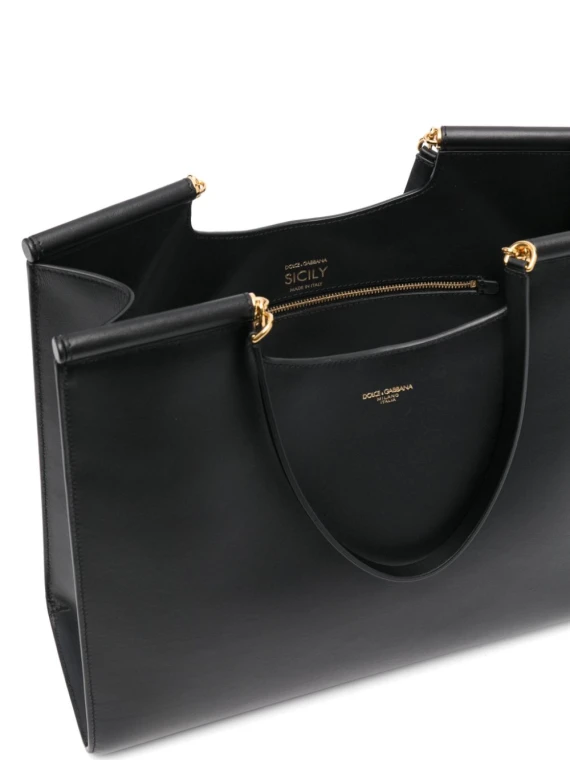Shopping Sicily grande in pelle con targhetta logata