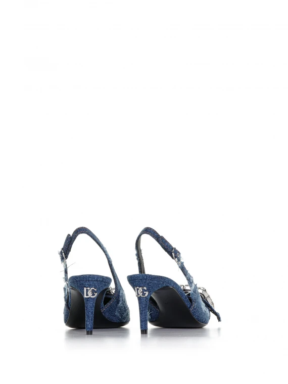 Patchwork denim slingbacks