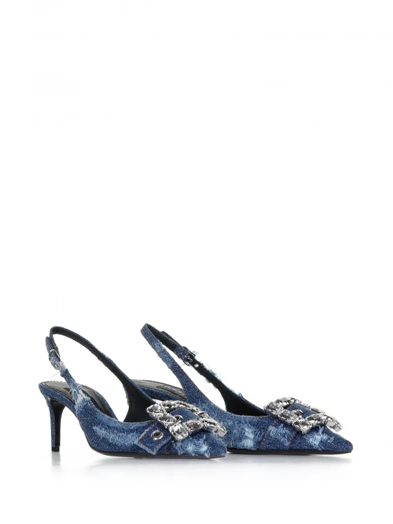 Patchwork denim slingbacks