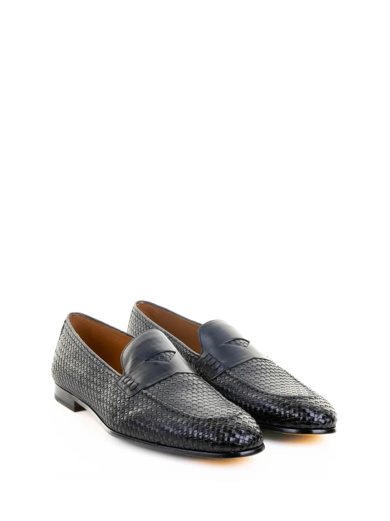 Blue leather moccasin