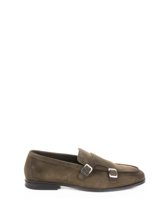 Mocassino oliva in suede con doppia fibbia