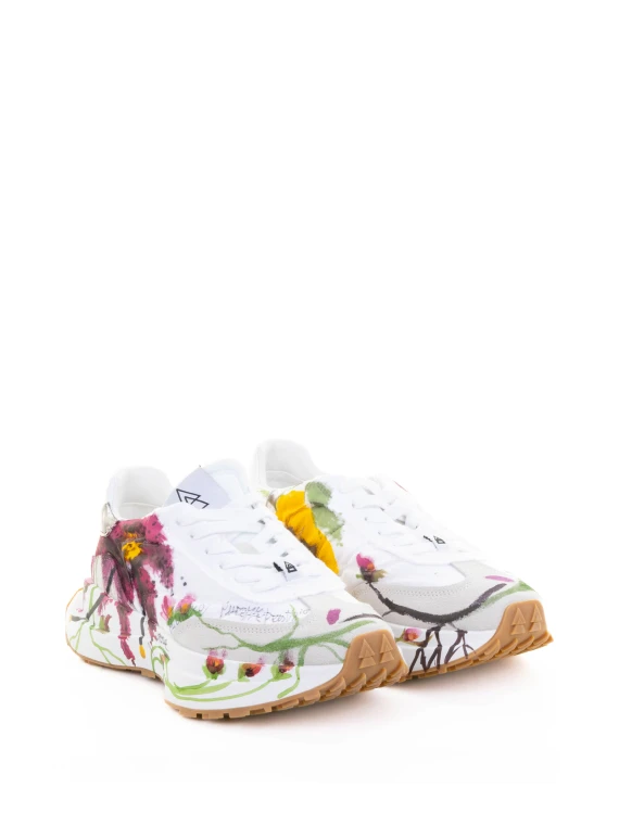 Sneaker white fuchsia floral motif