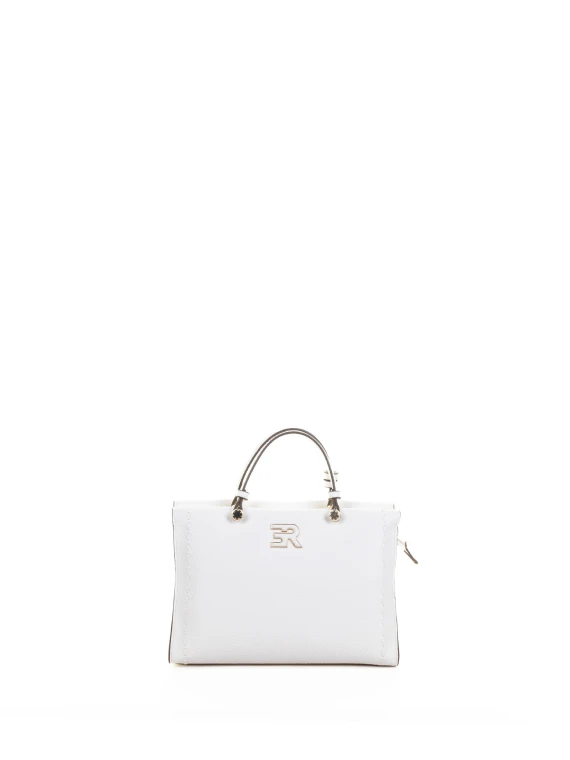 Borsa doppio manico small bianca in pelle