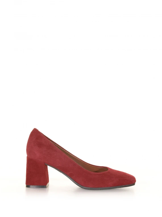 Red suede pumps