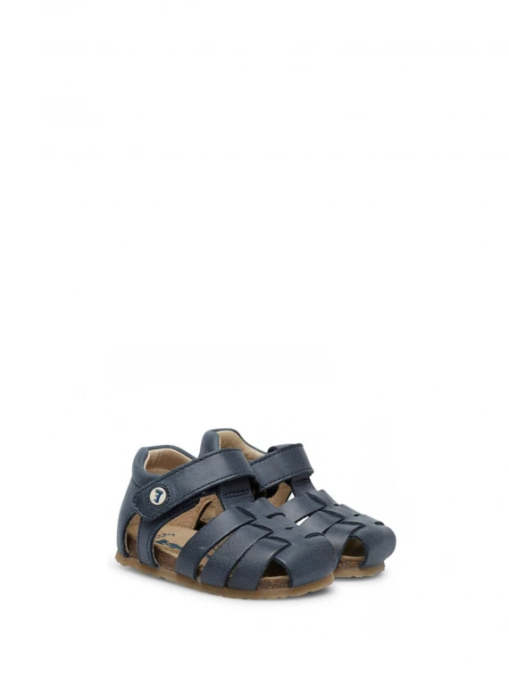 Blue semi-closed leather sandals