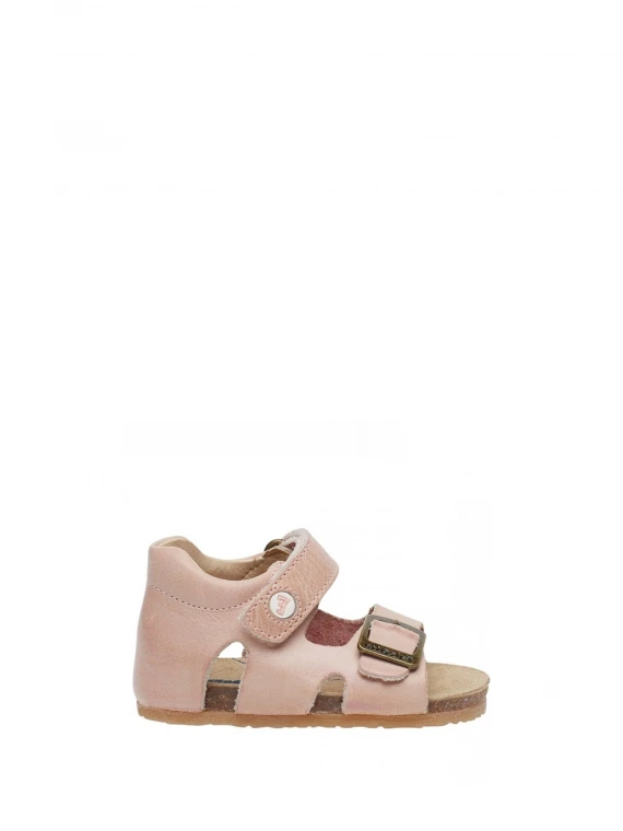 Pink leather sandals with buckle and velcro