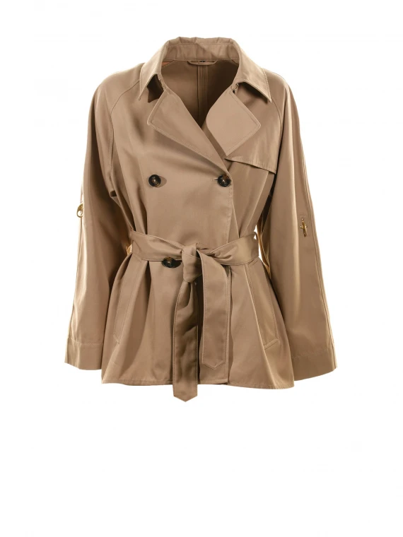 Short double-breasted trench coat with belt