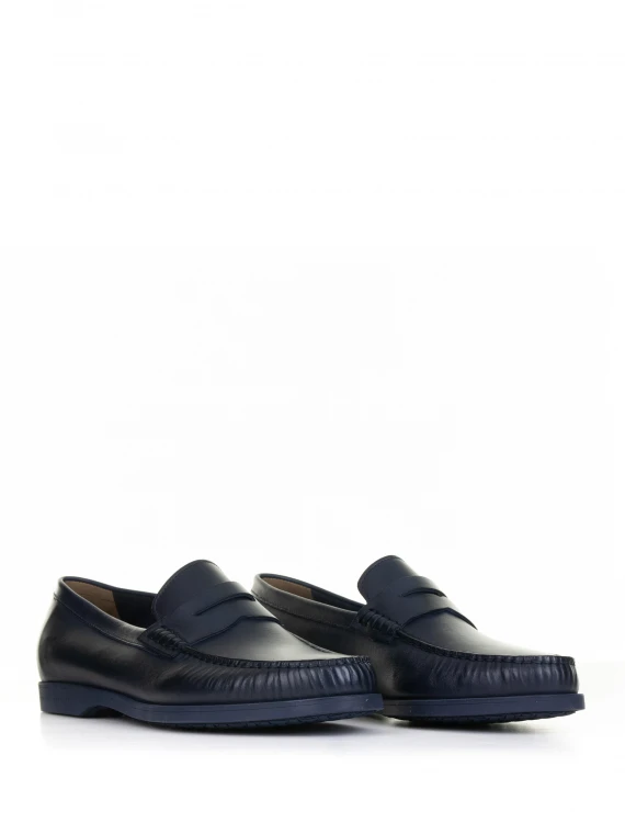 Navy blue leather loafer