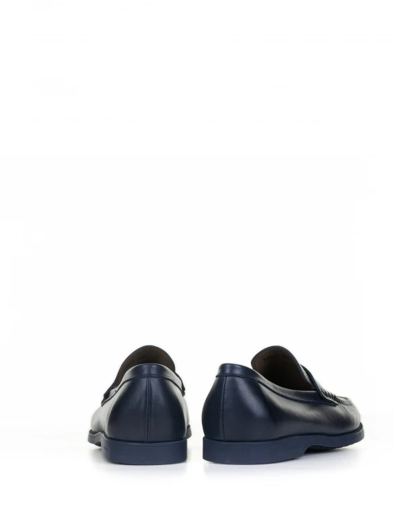 Navy blue leather loafer