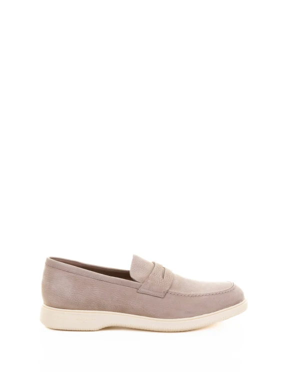 Men's Black Moccasin in Beige Suede