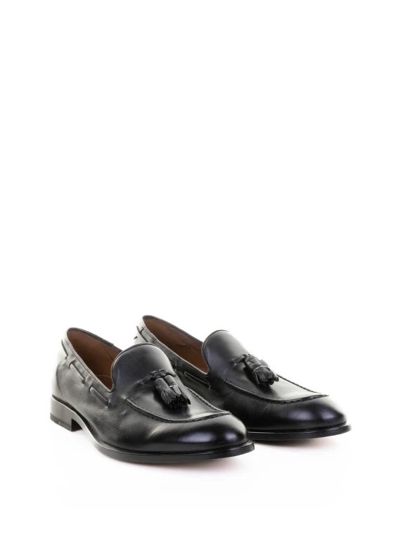 Men's Black Leather Moccasin with Tassels