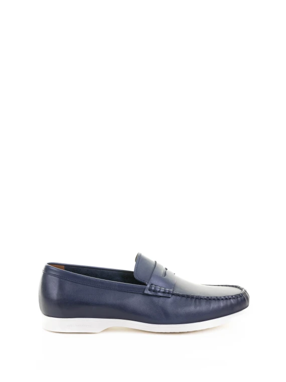 Mocassino blu in pelle