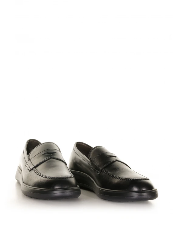 Black leather loafers