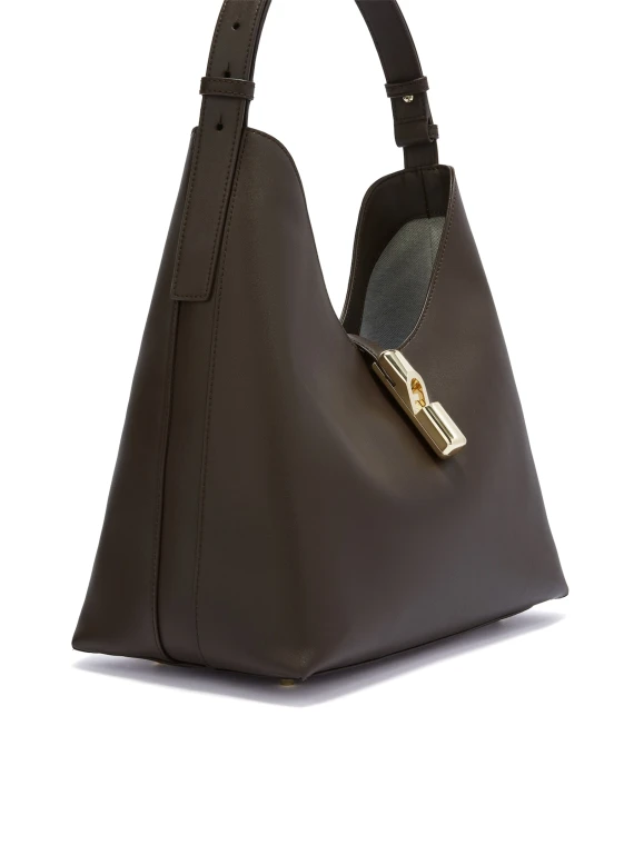 Shopping bag Goccia M choco in pelle