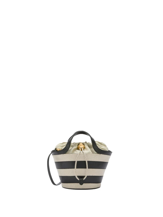 Vortice mini double handle bag in a mix of canvas and smooth leather in contrast