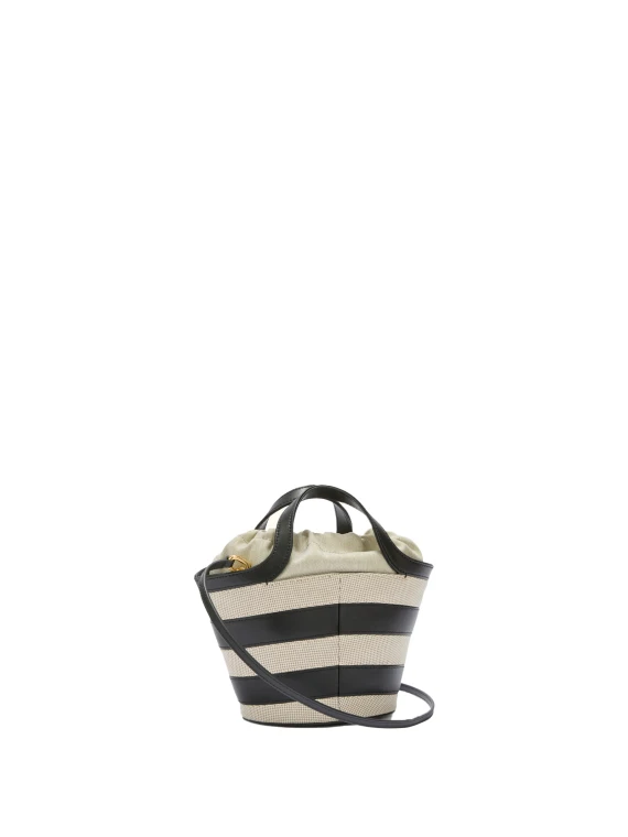 Vortice mini double handle bag in a mix of canvas and smooth leather in contrast