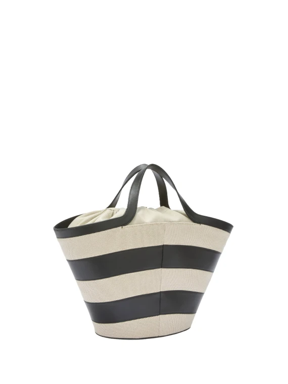 Vortice double handle bag in a mix of canvas and smooth leather in contrast