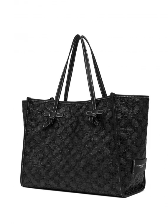 Marcella black woven straw shopping bag