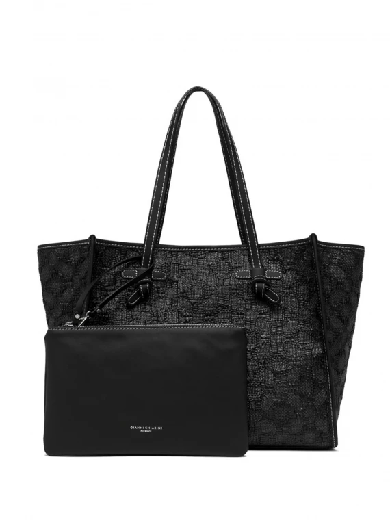 Marcella black woven straw shopping bag