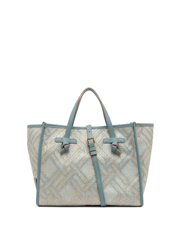 Shopping bag Marcella 32 in tessuto  jacquard di rafia e cotone