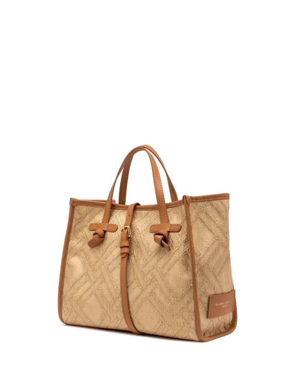 Shopping bag Marcella 32 in tessuto jacquard di rafia e cotone