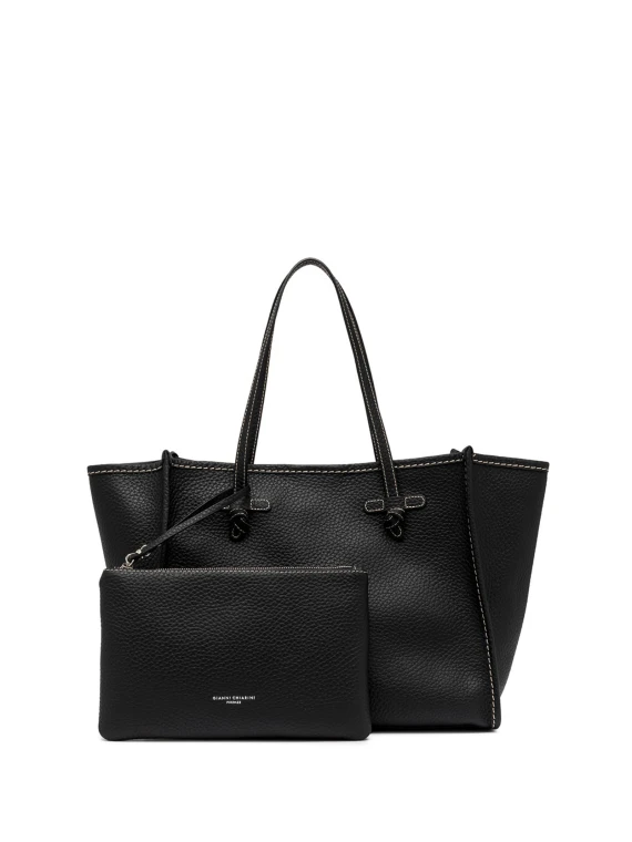 Shopping bag Marcella in pelle bubble double nero