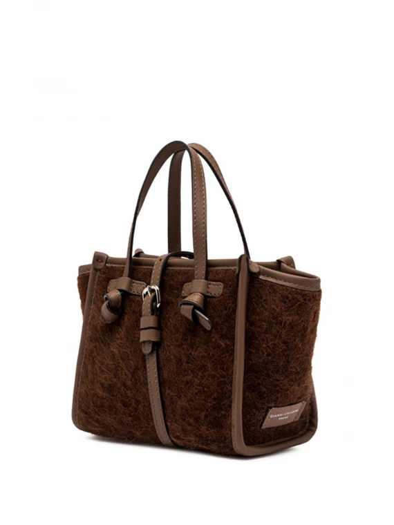 Borsa Miss Marcella in tessuto Furry marrone con tracolla