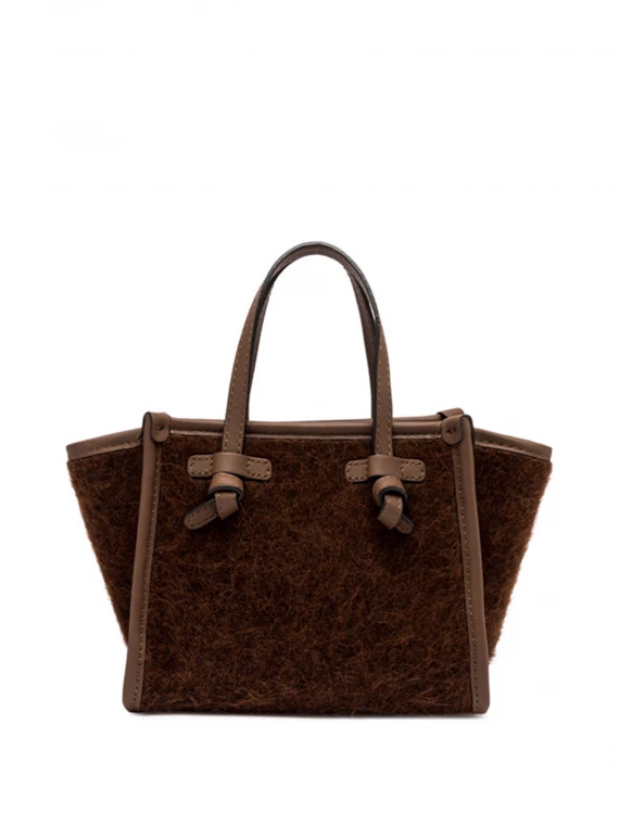 Borsa Miss Marcella in tessuto Furry marrone con tracolla