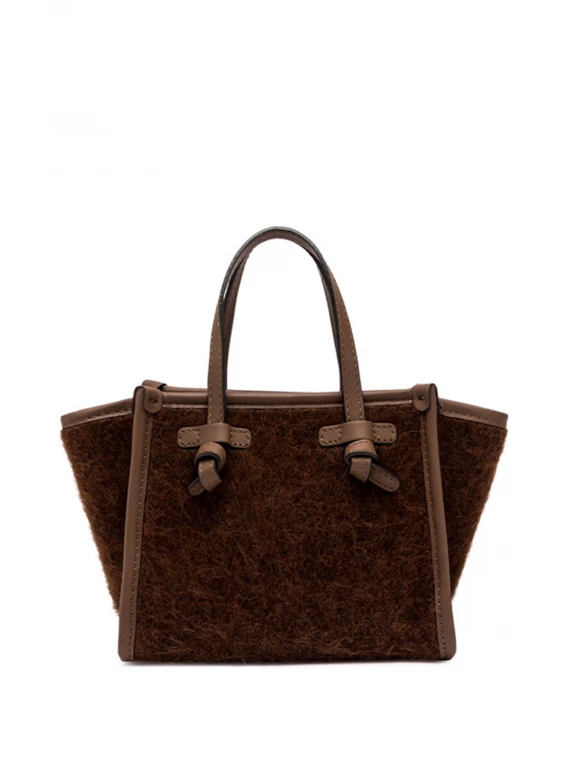 Miss Marcella bag in brown Furry fabric with shoulder strap