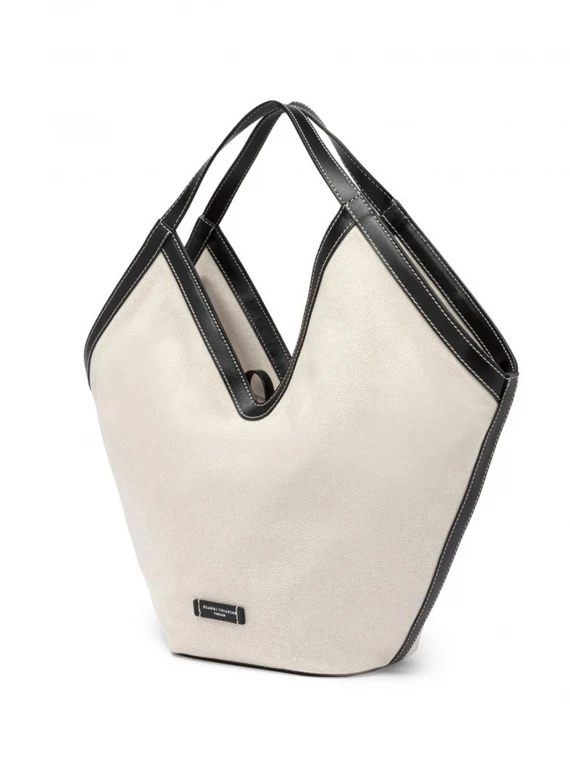 Amphora straw shopper with leather profiles