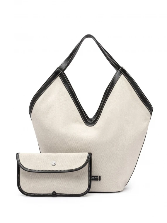 Amphora straw shopper with leather profiles