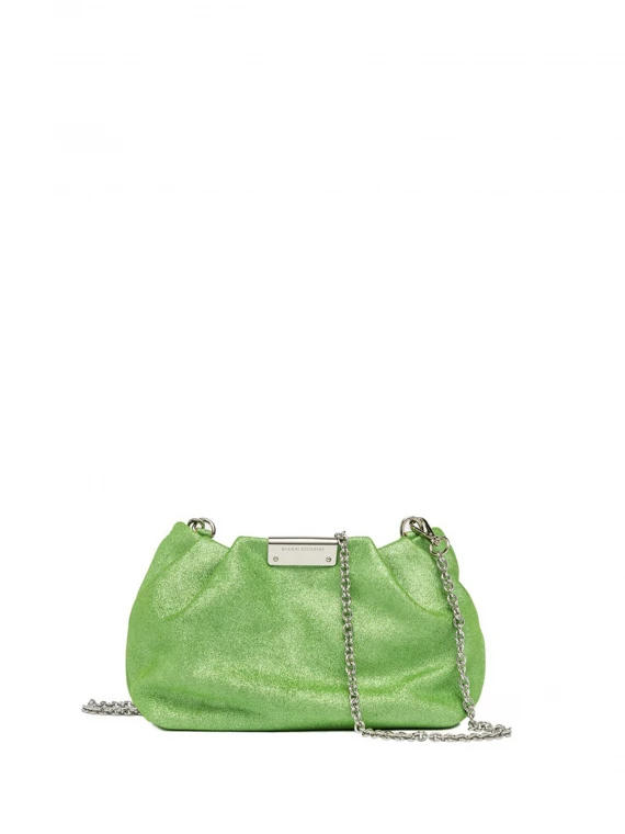 Pochette Perla glitterata verde effetto arricciato