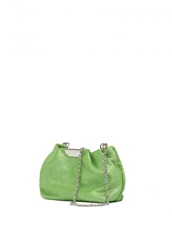 Pochette Perla glitterata verde effetto arricciato