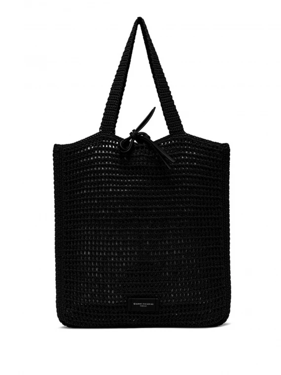 Black Vittoria shopping bag in crochet fabric