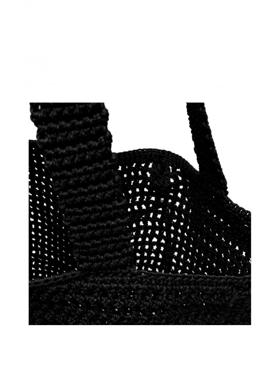 Black Vittoria shopping bag in crochet fabric