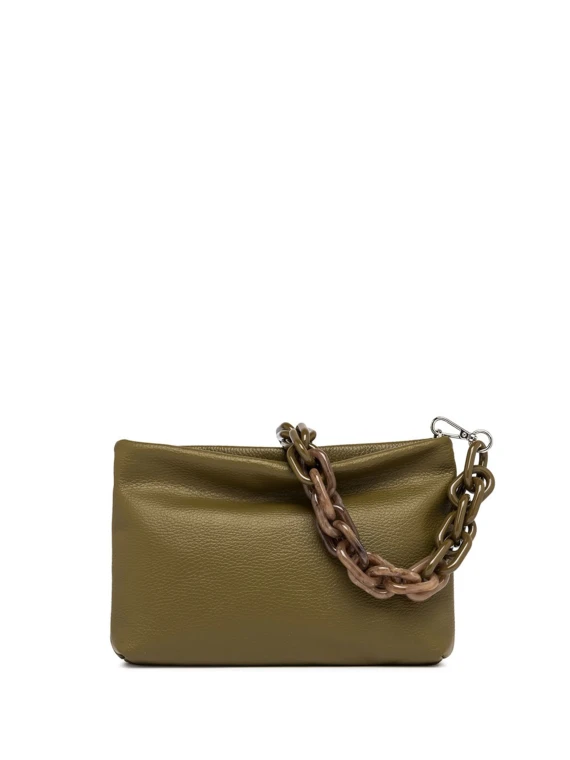 Leather Brenda clutch bag, with detachable chain strap in resin