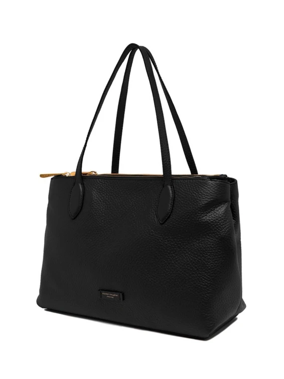 Leather Mara shopping bag, double zip closure