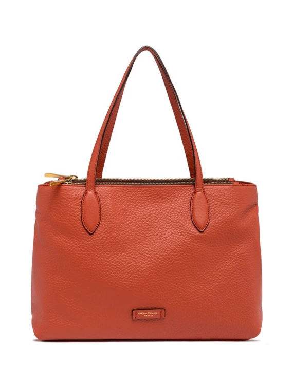 Leather Mara shopping bag, double zip closure